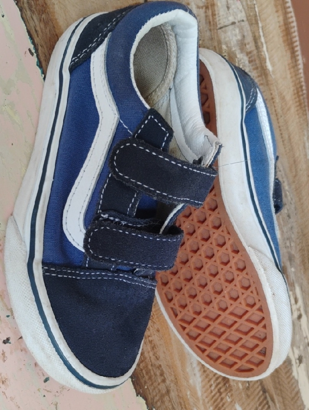 Vans Kids Navy and White Velcro Skate Sneakers